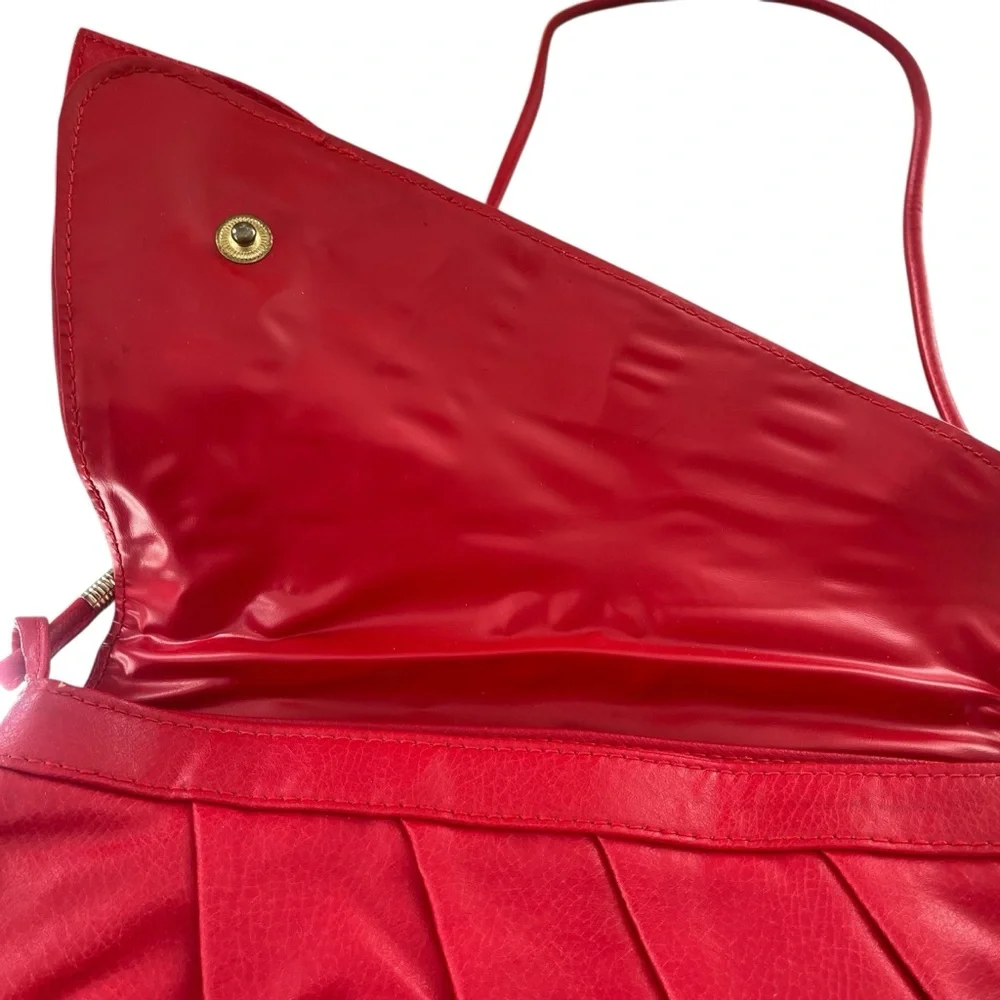 Vintage 80s bright red leather flap purse with bow detail